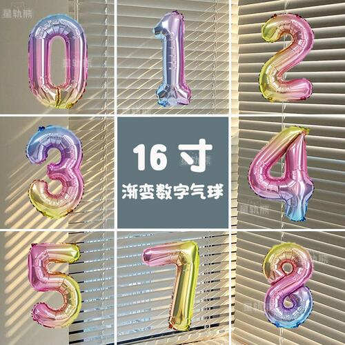 宝宝生日装饰品渐变数字彩色铝膜气球儿童男女孩派对场景布置无毒