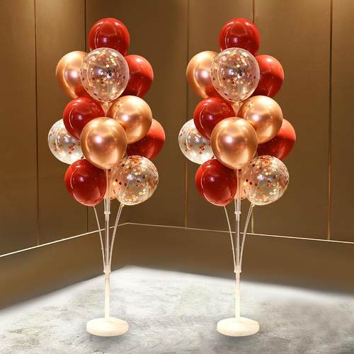 国庆节日气球地飘装饰氛围布置喜庆红色气氛立柱汽球装扮生日气氛