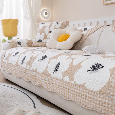 防滑沙发垫田园风布艺皮沙发罩盖巾小清新原木坐垫全棉四季通用