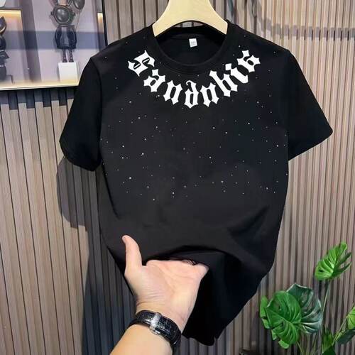 美式亮片满天星设计中大童短袖t恤2025夏季新款男女时尚宽松短袖