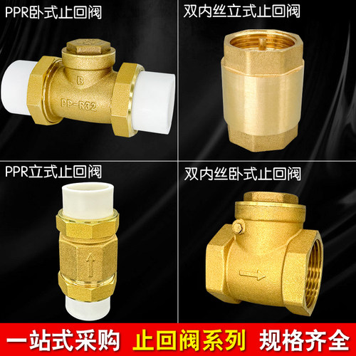 止回阀PPR双内丝铜卧立式活接单向阀逆止自来水管表4/6分DN20/25