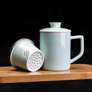平仄龙泉青瓷泡茶杯送父亲长辈朋友礼物茶水分离优等品礼盒装