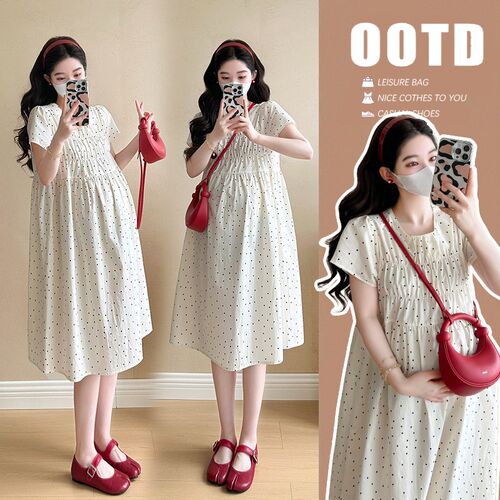 孕妇装夏装新品短袖波点连衣裙宽松大码裙子夏季小清新休闲孕妇裙