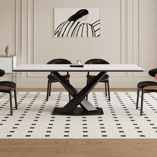 德利丰岩板餐桌家用小户型长方形法式 中古奶油风高端全托吃饭桌子