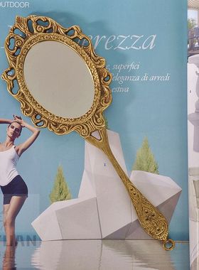 欧式美式复古黄铜手柄镜子化妆镜小号便携随身少女公主圆手持铜镜