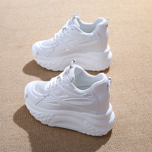 内增高小白鞋女夏季网面透气小个子运动休闲鞋2024新款百搭老爹鞋