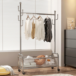 衣架落地卧室晾h挂衣架转角衣帽架轻奢高级移动隔夜收纳衣服置物