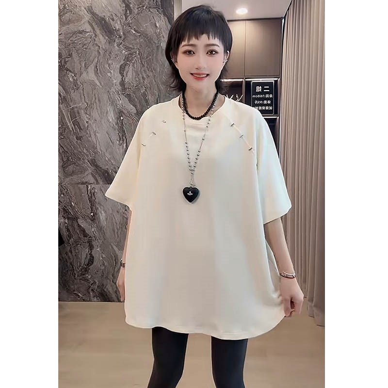 夏季新款新中式短袖T恤女2025年中长款显瘦百搭韩版宽松圆领上衣
