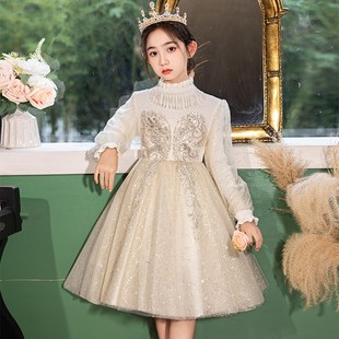 女童公主裙礼服轻奢小众高端2024新款儿童连衣裙花童婚礼秋冬裙子