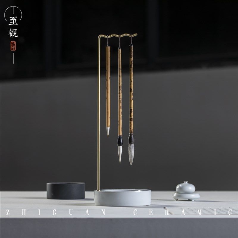 至观 铜笔架毛笔挂小摆件创意墨碟收纳桌面摆件多功能展示架文房,文具电教/文化用品/商务用品,笔挂,淘宝优惠券,粉丝福利购,淘宝优惠卷