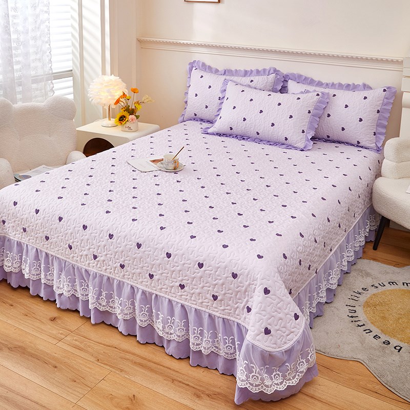 2024新款水洗棉麻床盖单件夹棉厚床单三件套被套四件套床裙款床罩