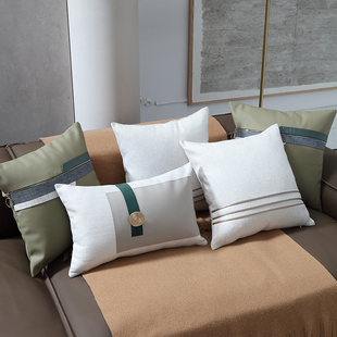北欧现代简约轻奢高端样板房软装 设计白绿灰沙发客厅抱枕组合靠枕