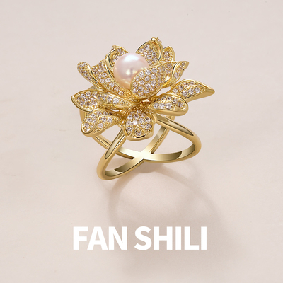 2025新款丝巾扣高端立体珍珠水钻莲花小方巾扣环大衣腰带打结配饰