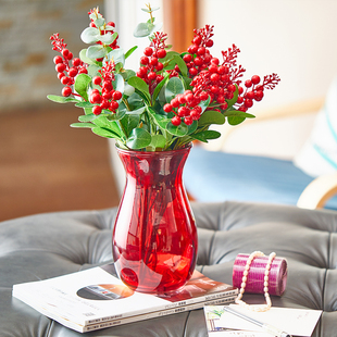 乐艺居台式客厅器装饰品红色玻璃瓶插办公室酒店