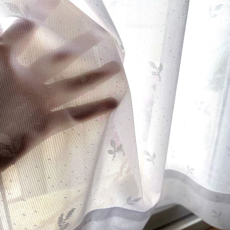白色小叶子成品小窗帘 卫生间隔热帘透光不透人半帘厨房帘免打孔