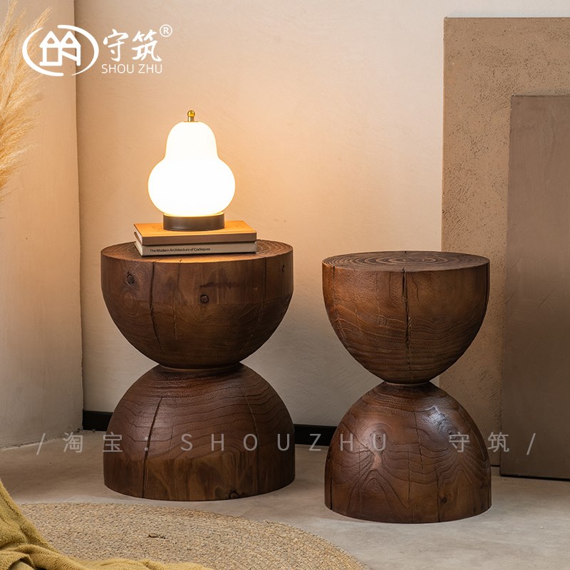 根雕矮凳换鞋凳实木墩子黑胡桃木色民宿酒店摆件底座原木边几茶几