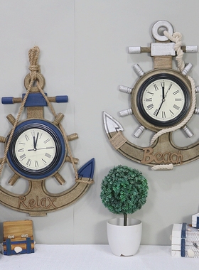 地中海木质静音钟表客厅航海舵手灯塔座钟儿童房独特桌面台钟