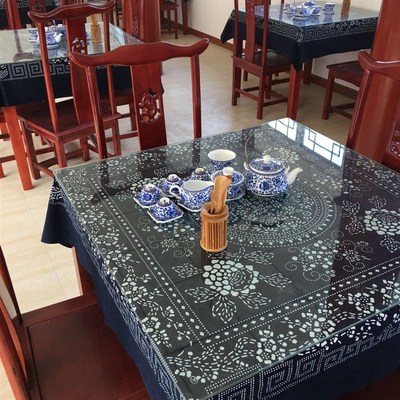 乌镇蓝印布桌布手工蜡染面印复古台布农家乐茶馆中式餐桌布