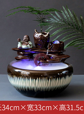 创意喷泉办公室桌面招财陶瓷循环流水客厅流水器鱼缸业礼品