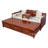 推拉罗汉床老榆木抽拉床实木沙发床榫卯雕罗汉塌