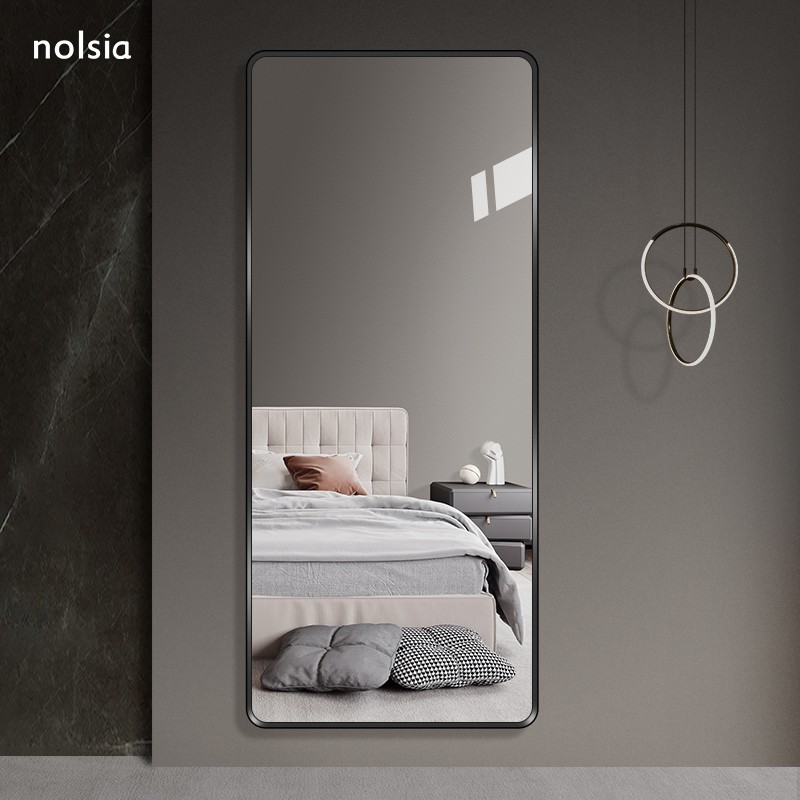 黑框贴墙穿衣镜家用落地全身镜壁挂式方形大试衣镜子挂墙式入户镜