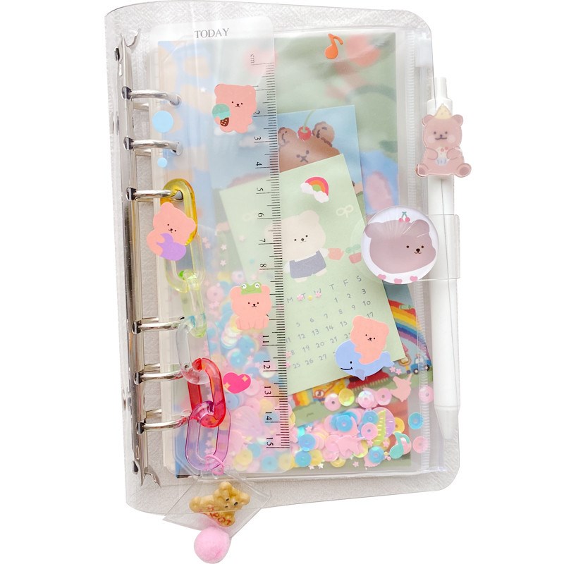 韩国in粉色少女心活页手帐本日记本卡通彩日程表贴纸笔挂饰
