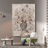 侘寂风抽象客厅装 饰画玫瑰卉肌理手绘油画大幅落地玄关过道挂画