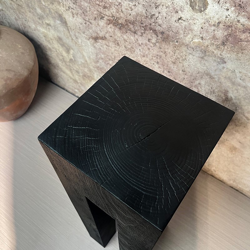侘寂风玄关实木墩底座柱子客厅木雕中式造景落地摆件民宿碳化树桩
