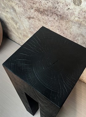 侘寂风玄关实木墩底座柱子客厅木雕中式造景落地摆件民宿碳化树桩