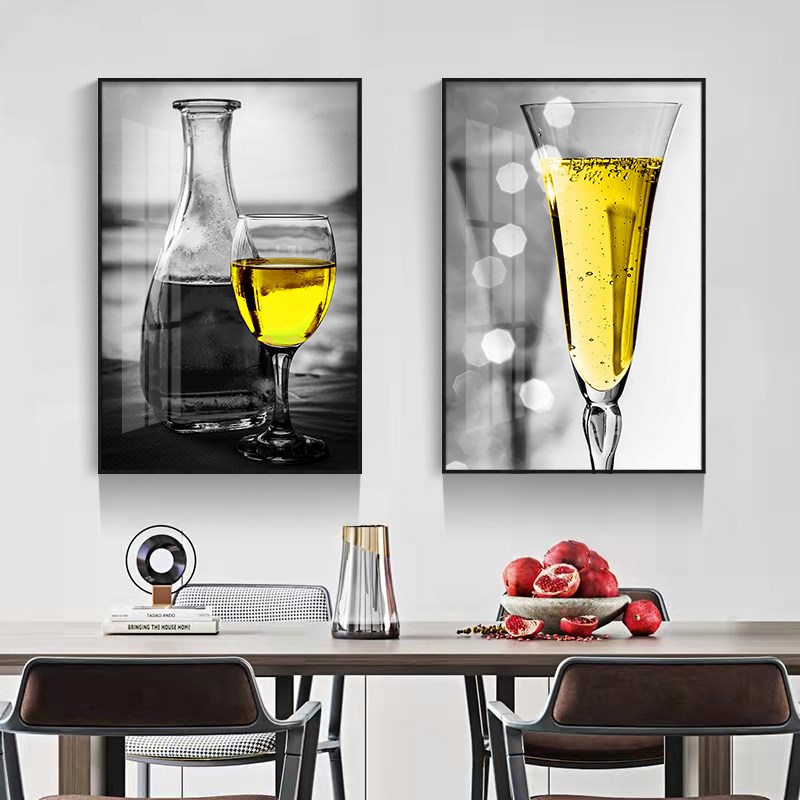 时尚轻奢餐厅壁画黑白金色香槟酒杯酒吧装饰画餐桌家居背景墙挂画图片