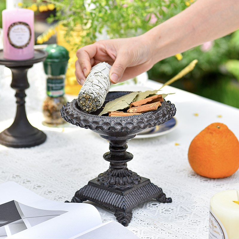 ungmor 中古高脚铸铁烛台装饰复古道具仿古餐桌蜡烛台底座