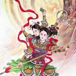 二郎神画像姜子牙太公神像哪吒三太子卷轴挂画客厅卧室宿舍装饰画