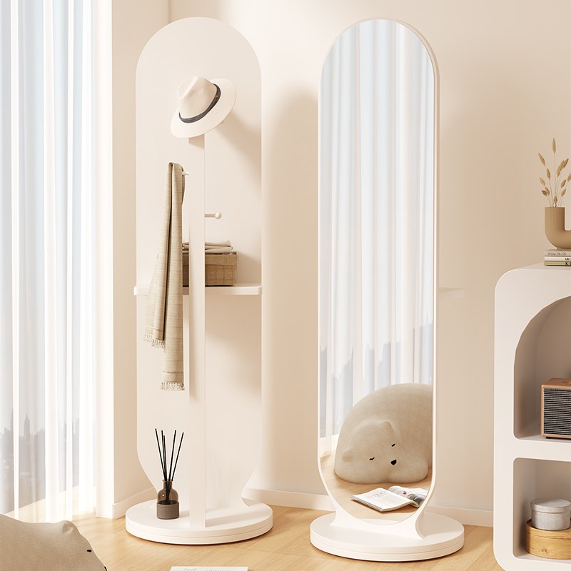 旋转穿衣镜家用全身镜女生卧室落地镜衣帽架镜子一体可关闭试衣镜