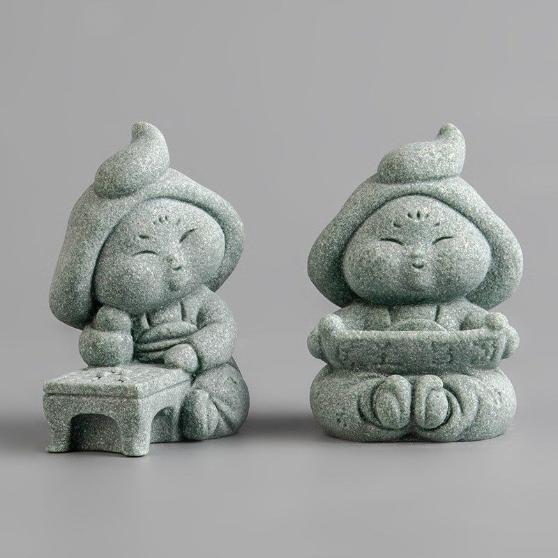 青砂石国潮风中式唐仕女茶几桌面茶玩茶宠园艺鱼缸造景装饰品