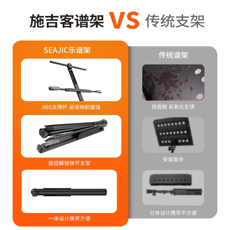 SEAJIC施吉客谱架便携一体式可折叠乐谱支架家用演出吉他谱台专用