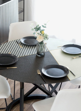 现代圆形几何防油免洗皮革圆桌垫餐垫皮质桌布防烫耐用