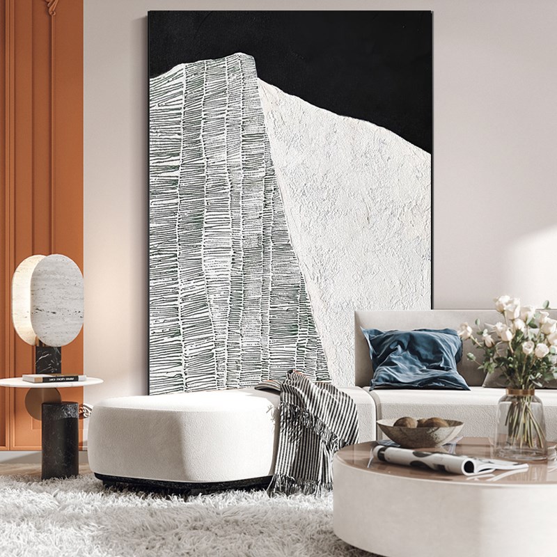 现代极简黑白工业风格玄关客厅装饰画高档沙发背景墙壁画挂画