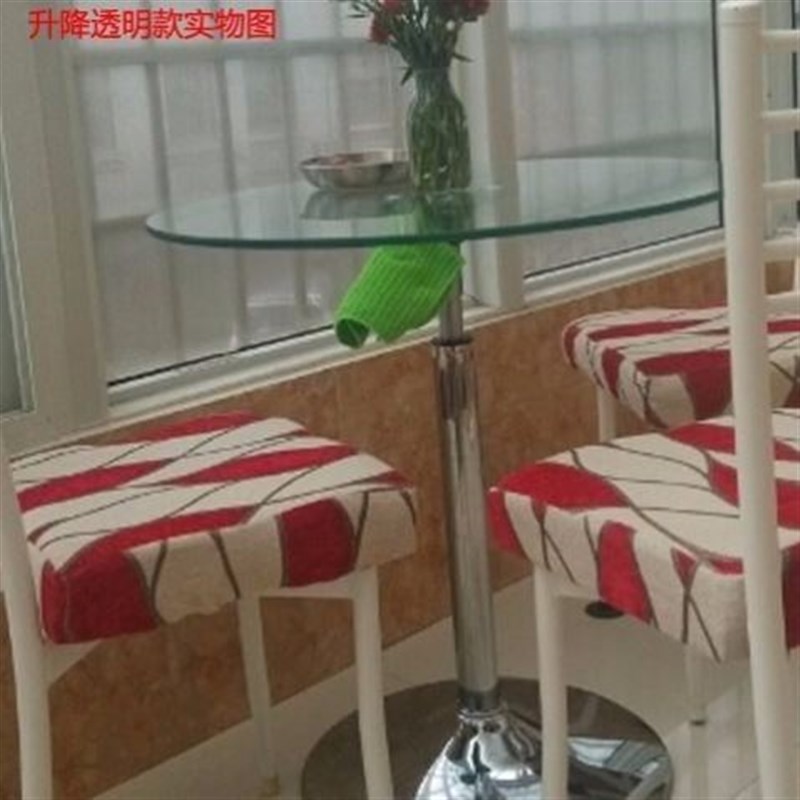 钢化玻璃升降小圆桌圆形茶几圆展会洽谈桌活动桌休闲酒吧圆桌子