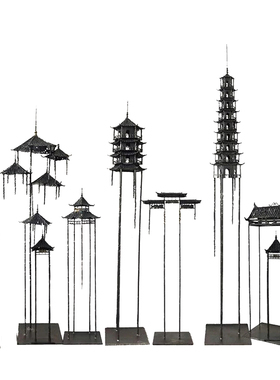 酒店铁艺凉亭水景雕塑酒店落地会所大堂中式亭子装饰