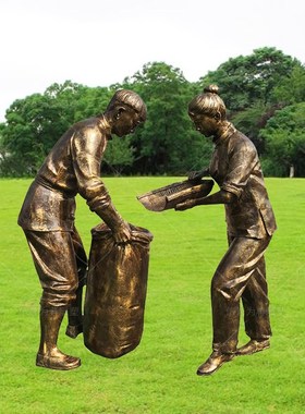 玻璃钢仿铜农耕文化雕塑牛拉犁耕种物茶文化酒文化民俗文化