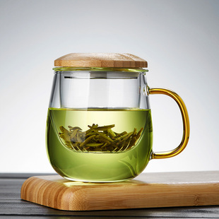 玻璃杯女生水杯带把泡茶杯茶水分离耐高温个人专用茶杯男花茶杯子