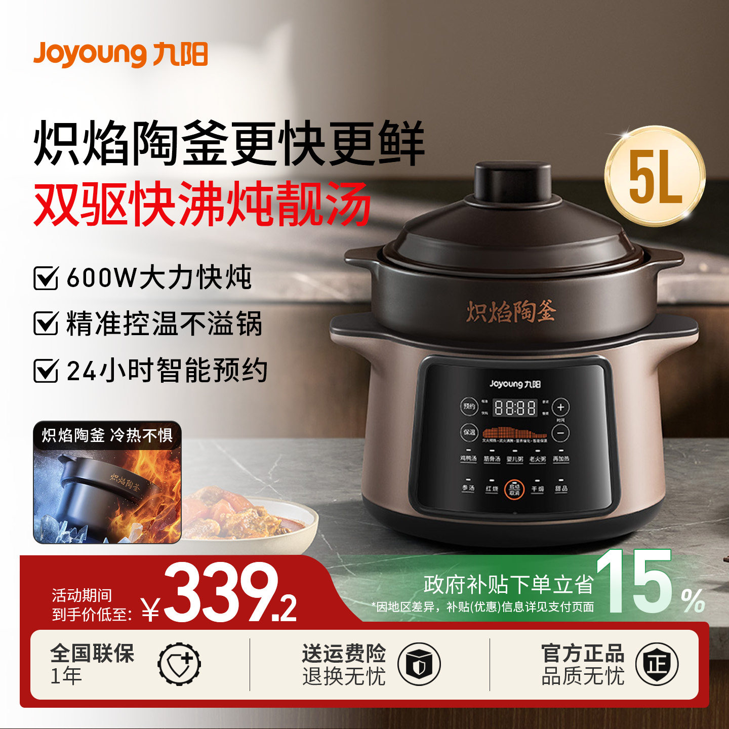 九阳电炖锅煲汤锅煮粥锅家用紫砂胆炖汤沸炖官方烹饪机新款GD509