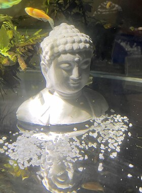 栩元中式禅意佛头佛像鱼r缸造景摆件水族箱创意水泥沉底微景观装