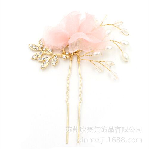 O394森系新娘头饰 超仙花朵珍珠发钗婚纱礼服盘发饰配饰品