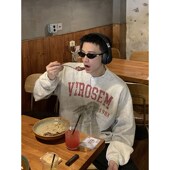 PLTH 卫衣男女 秋季 领口假两件做旧印花宽松美式 复古休闲百搭长袖