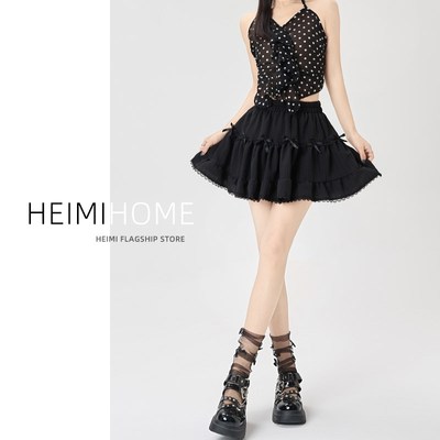 黑色蕾丝花边半身裙女夏季高腰蓬蓬短裙小个子a字芭蕾风蛋糕裙潮
