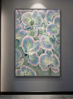 抽象绿色手绘油画酒店民宿玄关装饰画手工彩绘画轻奢肌理客厅挂画