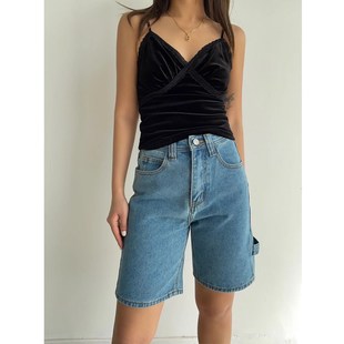 街头小众牛仔短裤 阔腿五分裤 女夏季 高腰显瘦宽松直筒中裤 薄款 美式