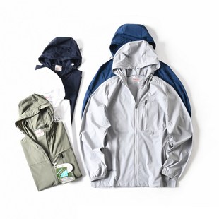 凉感冰丝速干透气轻薄夹克外套 户外防晒连帽皮肤衣男夏季 新款 美式