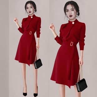 高级感修身显瘦红色连衣裙女2025春装新款女装高端气质轻奢长裙子